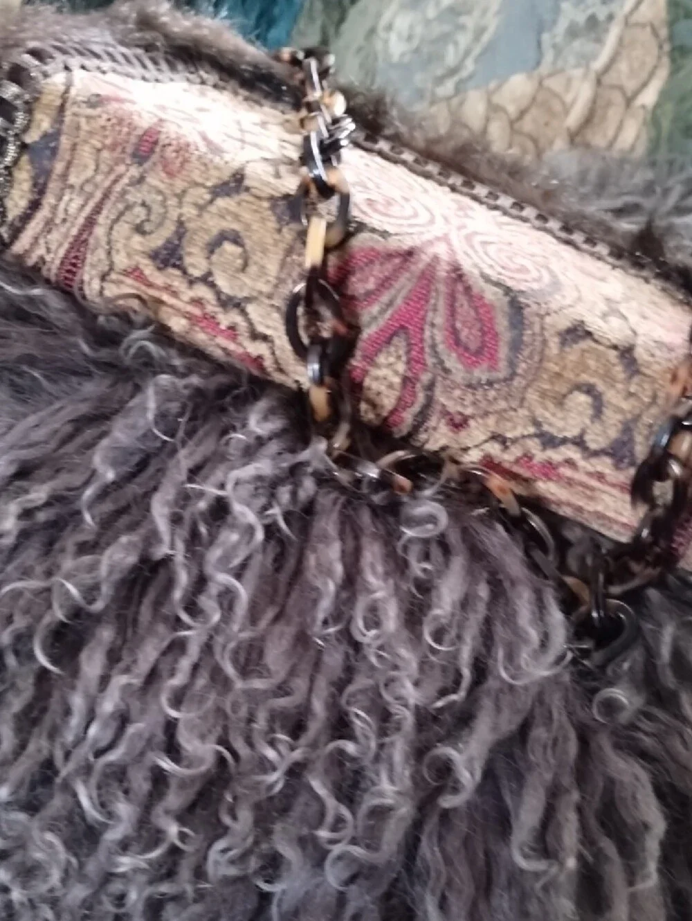 Lorren Bell Mink & Tortoiseshell Chain Shoulder Bag - Brown/Red Jacquard